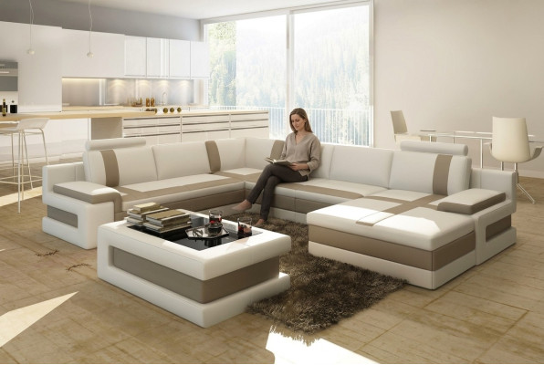 Sofá de cuero sofá salón en forma de U Diseño Sofá moderno Sofás de esquina