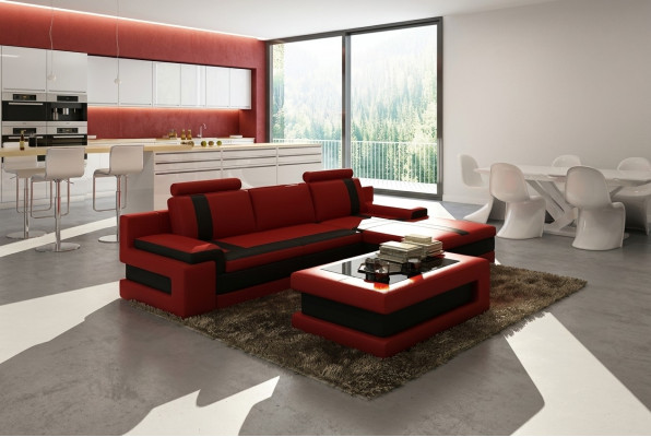Sofá de cuero Sofá Salón Forma L Diseño Moderno Sofá Sofá Esquinero