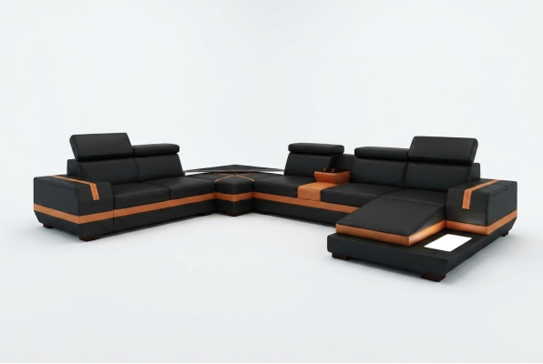 Sofá de cuero, sofá de sala de estar en forma de U, sofá moderno de diseño en forma de L, sofás de esquina de diseño 5099