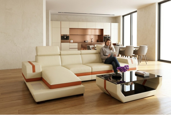 Sofá esquinero de diseño moderno Big de cuero, conjunto de sofás esquineros para la sala de estar.