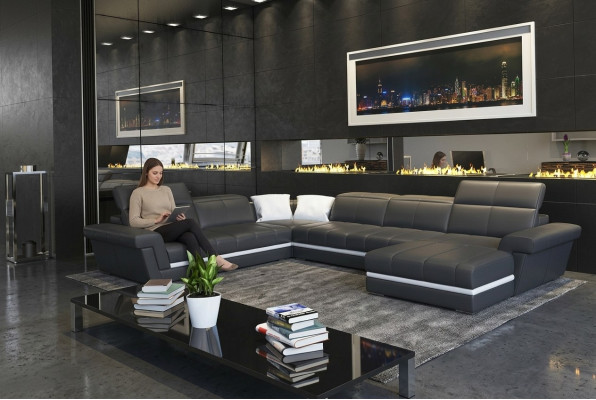 Sofá de cuero Sofá Esquina en forma de U Diseño Moderno Sofás Sofás