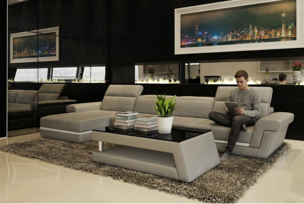 Sofá de cuero sofá conjunto de salón en forma de L Diseño Moderno Sofa 5136B Sofás