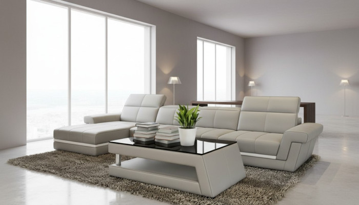 Sofá de cuero sofá conjunto de salón en forma de L Diseño Moderno Sofa 5136B Sofás