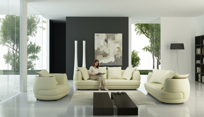 Conjunto de sofás de diseño de lujo, sofá clásico de cuero acolchado.