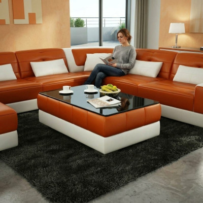 Mesa de centro diseño Mesa sala de estar vidrio Cuero Sofá Sofá Auxiliar Café