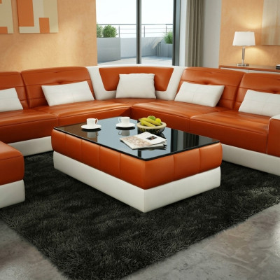 Mesa de centro diseño Mesa sala de estar vidrio Cuero Sofá Sofá Auxiliar Café