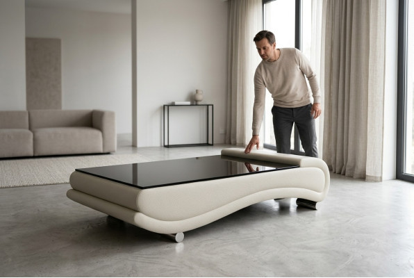 Mesa de centro Mesa de diseño acolchado Mesa de cristal Mesa auxiliar Sofá de cuero Sofá Mesas