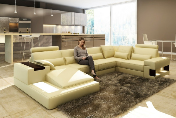 Sofá esquinero en forma de U de diseño moderno, sofá de diseño de paisaje de vida, sofás tapizados