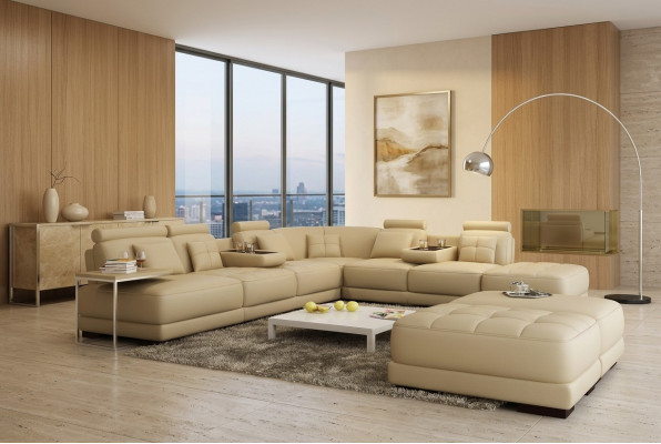 Sofá grande Sofá de cuero Sofá Chaiselongue en forma de L Conjunto de tapicería de sofá en esquina
