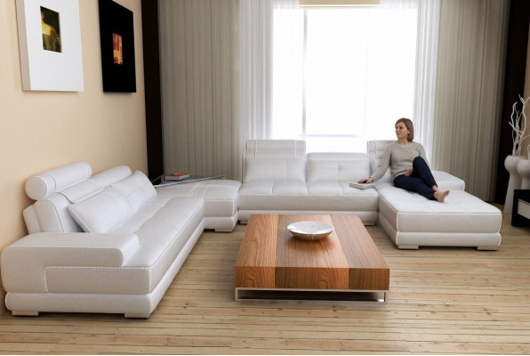 Moderno sofá de cuero de diseño de sofá de la esquina acolchado