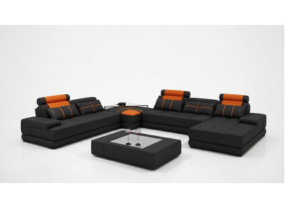 Sofá de cuero tapizado de diseñador en forma de U, sofá moderno, salón moderno.