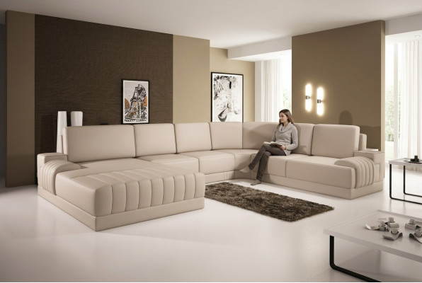 Sofá de cuero tapizado de diseñador en forma de U, sofá de salón moderno en forma de U.