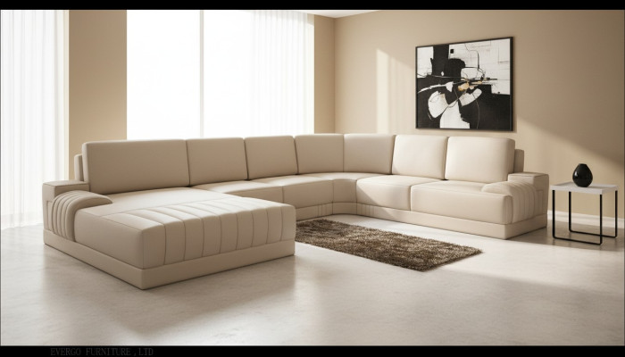 Sofá de cuero tapizado de diseñador en forma de U, sofá de salón moderno en forma de U.