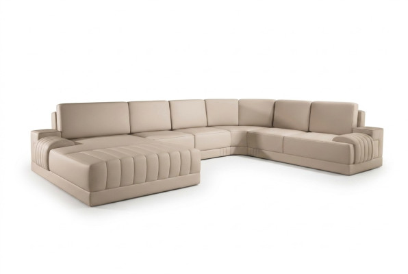 Sofá de cuero tapizado de diseñador en forma de U, sofá de salón moderno en forma de U.
