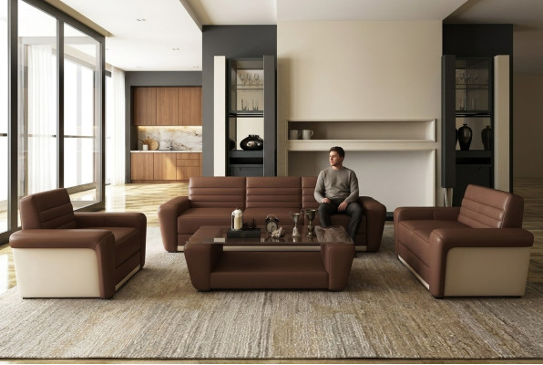 Sofá de cuero Sofá Sofá Acolchado Asiento Conjunto completo de sofás modernos 3+2+1