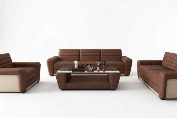 Sofá de cuero Sofá Sofá Acolchado Asiento Conjunto completo de sofás modernos 3+2+1