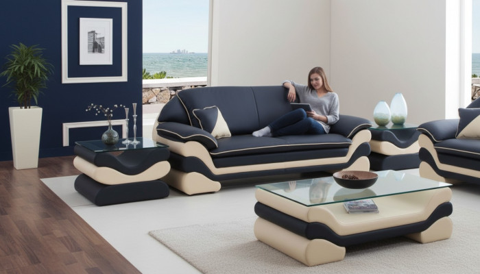 Sofá de cuero clásico de 3 plazas y diseño de sofás de diseñador acolchado.