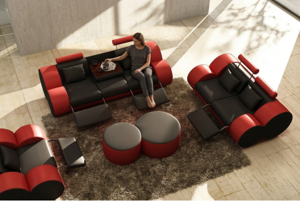 Sofá de diseño conjunto de 3+2 plazas de cuero tapizado para sala de estar.