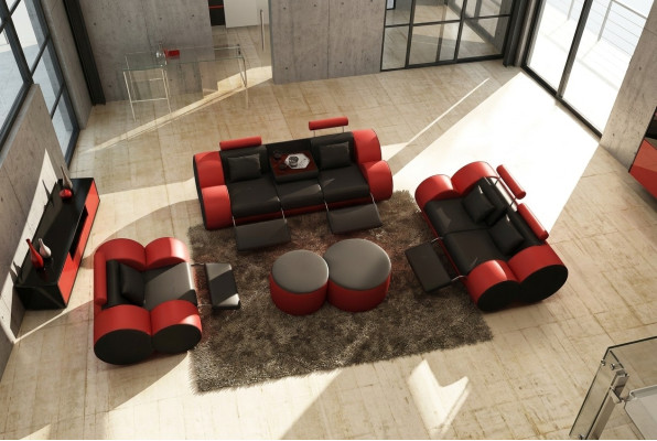 Sofá de diseño conjunto de 3+2 plazas de cuero tapizado para sala de estar.