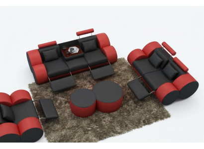 Sofá de diseño conjunto de 3+2 plazas de cuero tapizado para sala de estar.