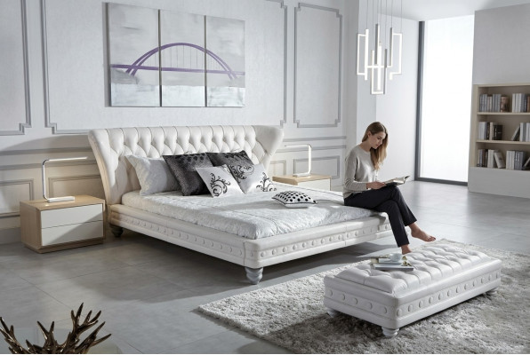 Diseñador cama doble cama camas cuero Chesterfield Hotel Lujo Dormitorio