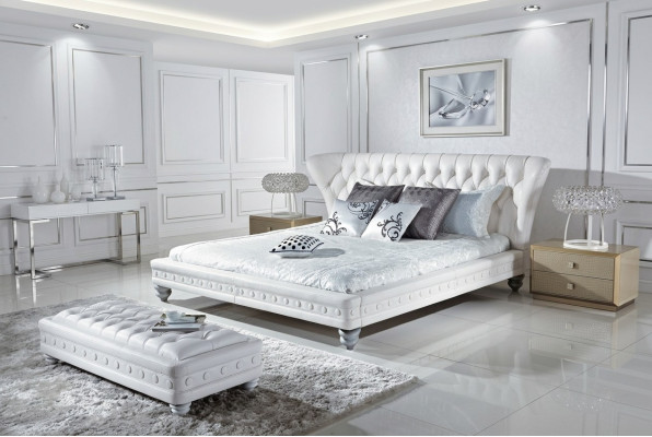 Diseñador cama doble cama camas cuero Chesterfield Hotel Lujo Dormitorio