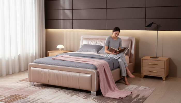 Cama doble de diseñador dormitorio camas habitación cuero hotel lujo tapicería