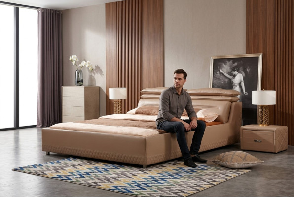 Cama de diseño moderno XXL estilo cama de hotel de lujo doble cuero 140 160.