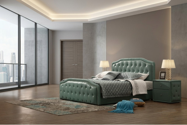 Cama de hotel de diseño moderno, camas XXL, lujo doble de cuero Chesterfield 180x200 cm.