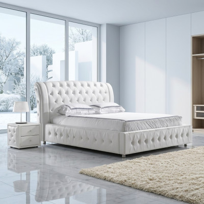 Cama de diseño moderna XXL de hotel, camas de lujo, doble de cuero Chesterfield.