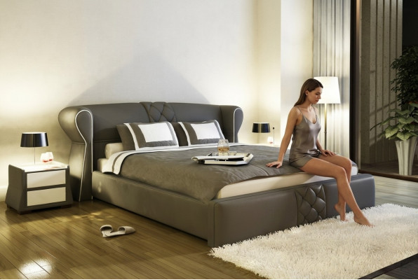 Cuero acolchado cama camas hotel clásico doble diseño matrimonial dormitorio nuevo. 