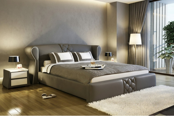 Cuero acolchado cama camas hotel clásico doble diseño matrimonial dormitorio nuevo. 