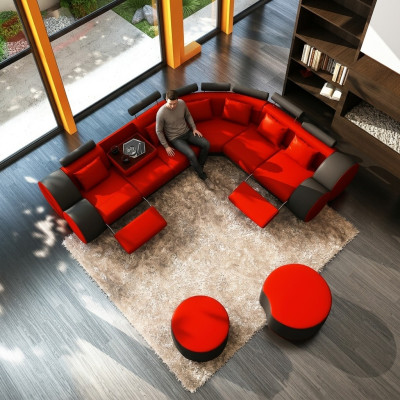 XXL sofá de cuero multifuncional sofá grande sofá esquinero moderno decorativo.