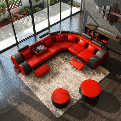 XXL sofá de cuero multifuncional sofá grande sofá esquinero moderno decorativo.