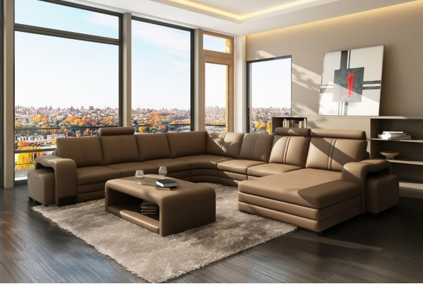 XXL sofá multifuncional de cuero sofá grande de esquina moderno cojín decorativo.