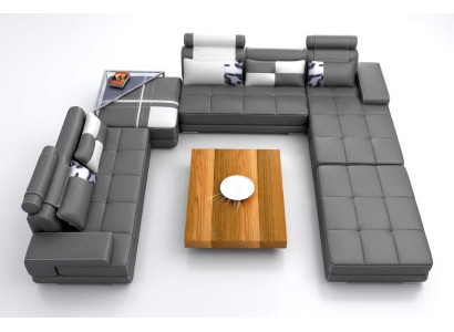 XXL sofá esquinero de diseñador en forma de U, tapizado, conjunto de esquina.