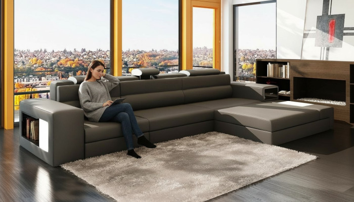 Diseño XXL Big Esquina Acolchada Sofá Esquinero Forma de L Sofá de Cuero Conjunto de Sofás