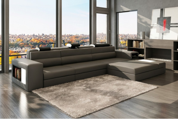Diseño XXL Big Esquina Acolchada Sofá Esquinero Forma de L Sofá de Cuero Conjunto de Sofás