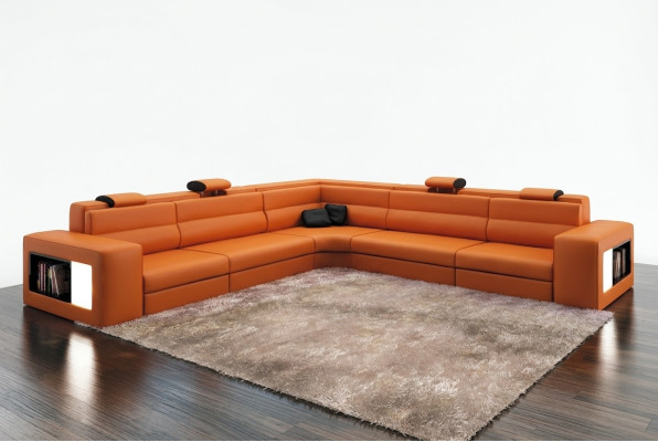 Diseño XXL para esquinas grandes, sofá de esquina acolchado, sofá de cuero en forma de L.