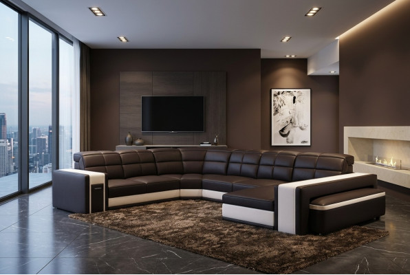 Diseño esquinas sofá de esquina grande con cojines de cuero Sofás de salón conjunto XXL.