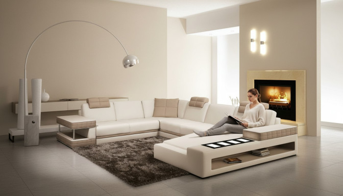 Diseño Esquinas Grande XXL Sofá de Esquina de Asiento de Cuero Sofás Salón