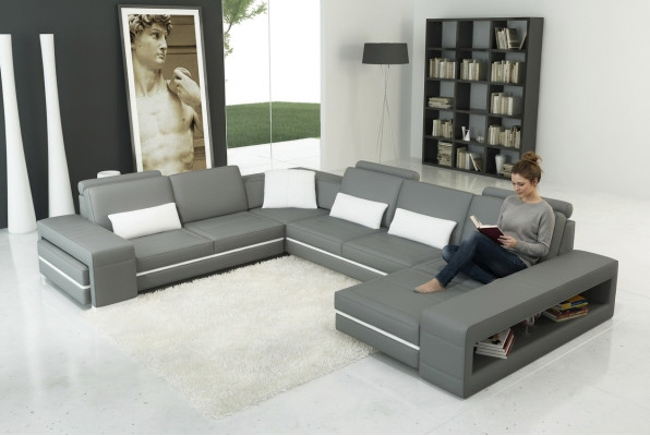 Sofá de cuero sofá de esquina diseño moderno sofá seccional en forma de U decoración de esquina sofás