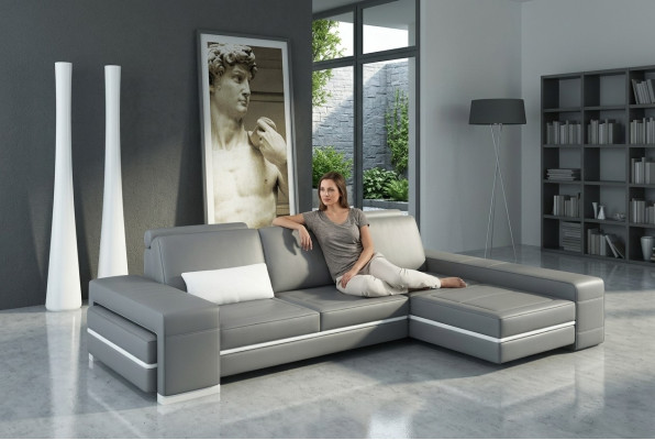 Sofá de cuero Sofá conjunto de sala en forma de L Diseño Sofá moderno Esquina Decoración Sofás