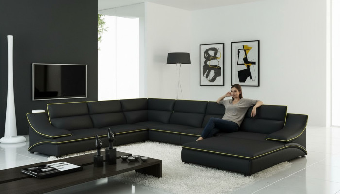 Diseño XXL Sofá de esquina grande, acolchado, sofá de esquina de cuero sofás conjunto
