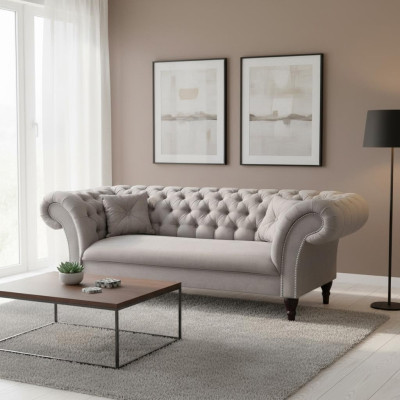 Sofá de diseño Chesterfield tapizado en cuero y tela Sofá Sofás Asientos de 3 plazas Nuevo