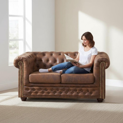 Chesterfield York Gobi sofá de dos plazas de cuero, sofás acolchados, nuevos.