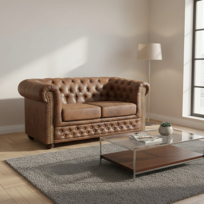 Chesterfield York Gobi sofá de dos plazas de cuero, sofás acolchados, nuevos.