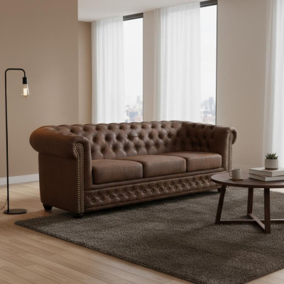 Chesterfield York Gobi sofá de cuero de 3 plazas, sofás tapizados nuevos