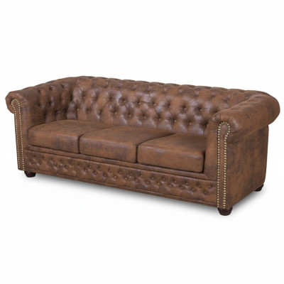 Chesterfield York Gobi sofá de cuero de 3 plazas, sofás tapizados nuevos