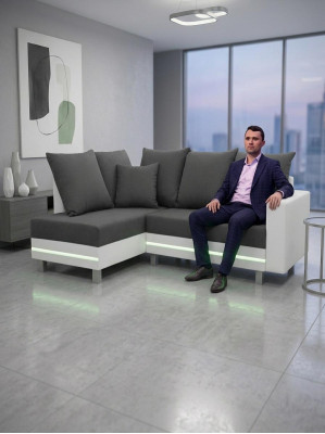 Diseño sofá esquinero en forma de L con función de cama, asiento sofá esquinero en textil acolchado LED